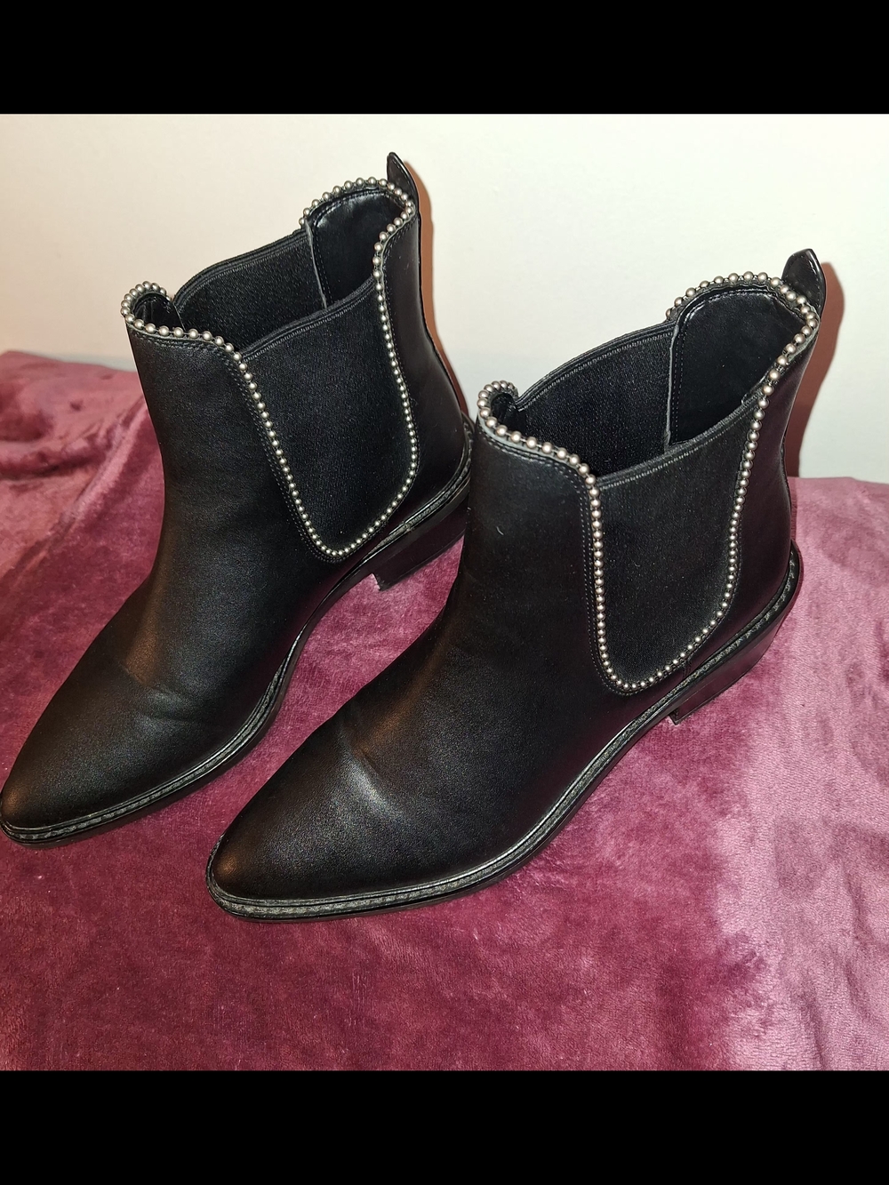 COACH-Stud-Trim Black Ankle Boots